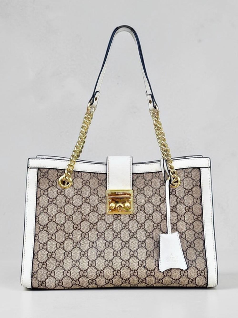 GUCCI GG Canvas Padlock Chain Tote – Ivory Leather Trim & Gold Hardware - Picture 10 of 10